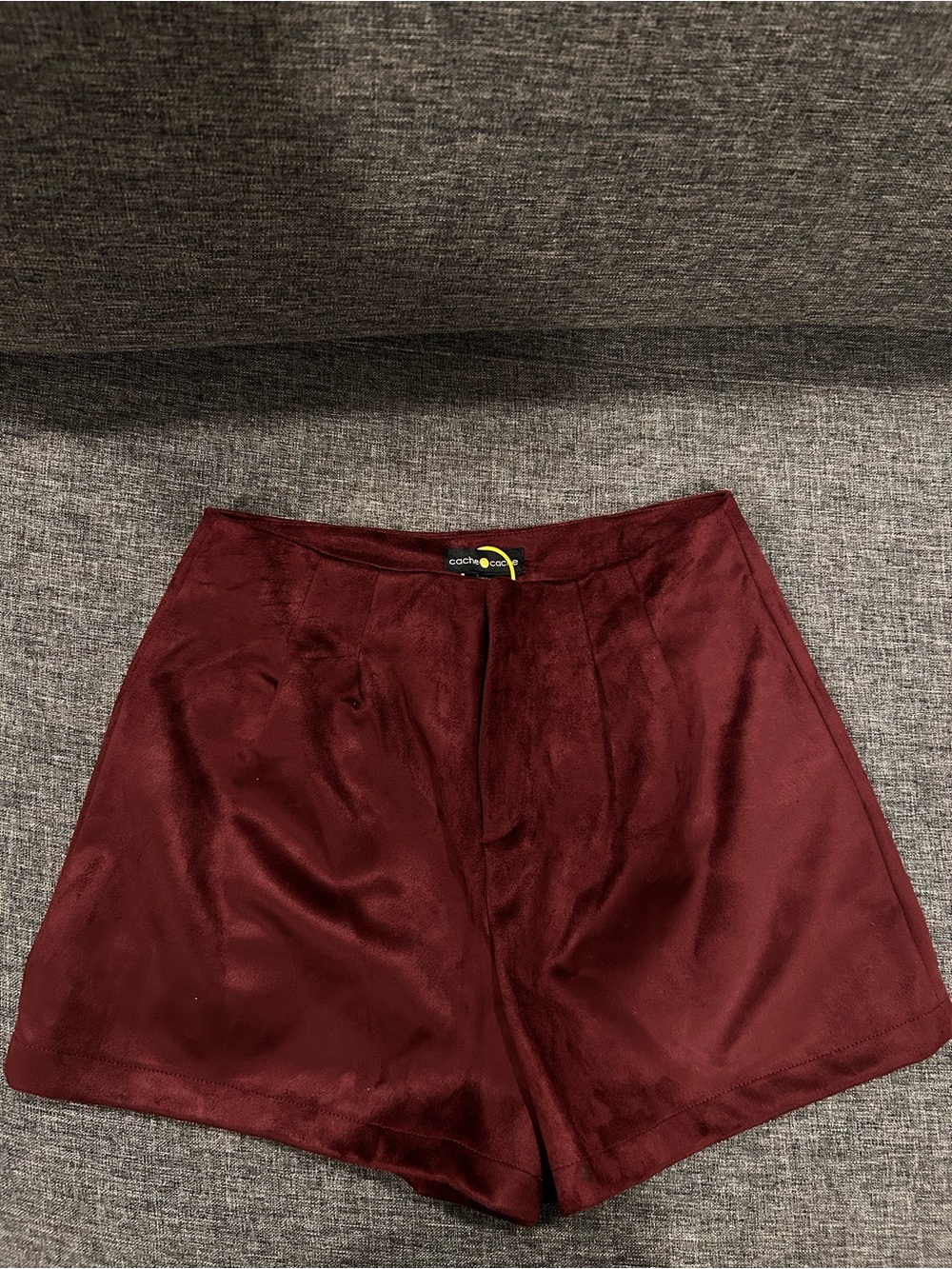 High-Rise Suede Fabric Women's Shorts in Burgundy